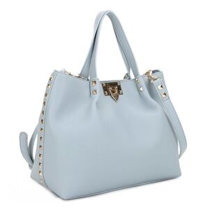 Powder Blue Leather Tote with Gold Hardware
